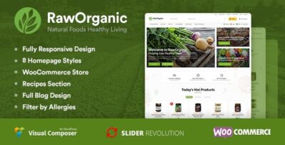 RawOrganic is an easy to use, clean and modern organic foods store theme perfect for Organic Farm shops, organic foods, and niche foods store. The theme comes with 7 pre-designed & built homepages for you to use, or edit to make a little more your own. We’ve included Visual Composer for free so you can quickly and easily build your own pages to make the theme more custom to your business. Why not try giving healthy cooking a try, check out our recipes section that’s full of delicious and easy to make dishes to help you live a healthier life. RawOrganic comes with comprehensive documentation and theme support so you can buy this theme with confidence knowing you’ve a professional team ready to help answer your questions.